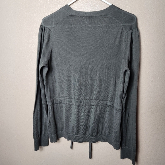 Lands End Womens Olive 100% Cotton Buttonfront Tie Waist Cardigan-Size L - Picture 4 of 6